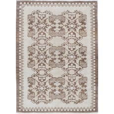Traditional Hand Knotted Brown, Ivory Wool Area Rug | Turkish Floral Motif Accent Rug