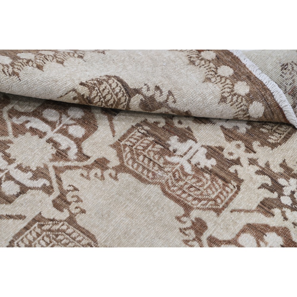 Traditional Hand Knotted Brown, Ivory Wool Area Rug | Turkish Floral Motif Accent Rug Traditional Hand Knotted Brown, Ivory Wool Area Rug | Turkish Floral Motif Accent Rug
