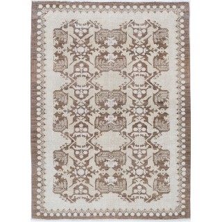 Traditional Hand Knotted Brown, Ivory Wool Area Rug | Turkish Floral Motif Accent Rug