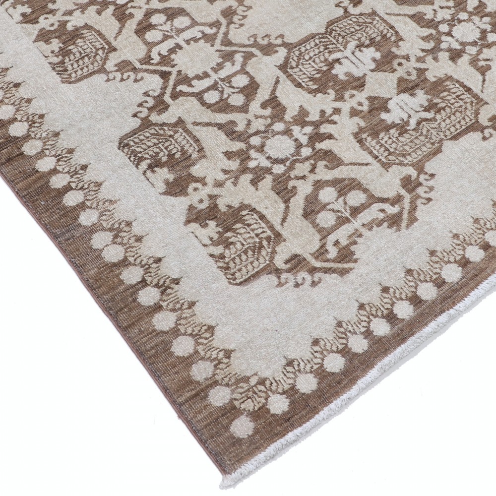 Traditional Hand Knotted Brown, Ivory Wool Area Rug | Turkish Floral Motif Accent Rug Traditional Hand Knotted Brown, Ivory Wool Area Rug | Turkish Floral Motif Accent Rug
