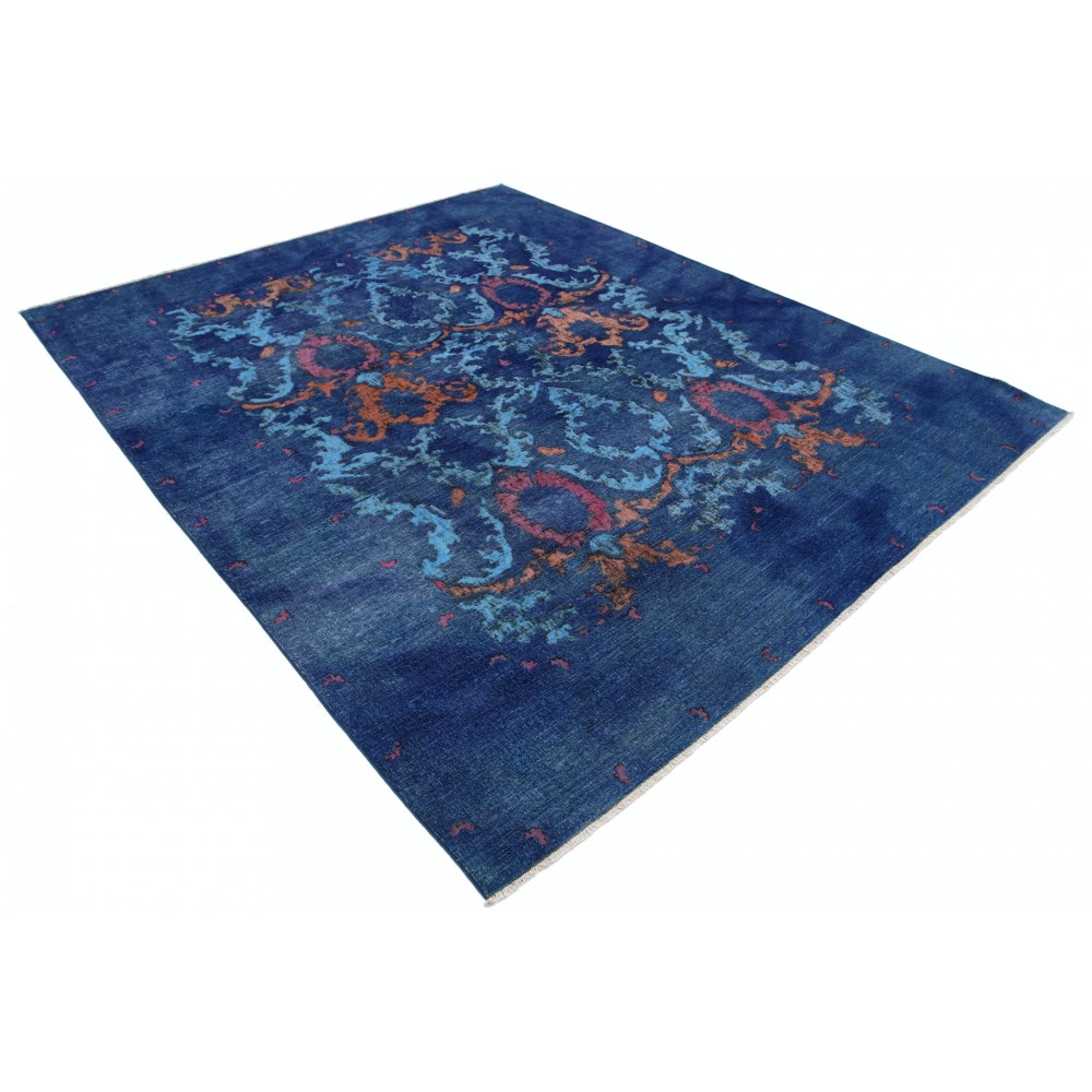 Hand Knotted Navy Blue, Turquoise and Rust Wool Area Rug | Turkish Damask Floral Design Carpet Hand Knotted Navy Blue, Turquoise and Rust Wool Area Rug | Turkish Damask Floral Design Carpet