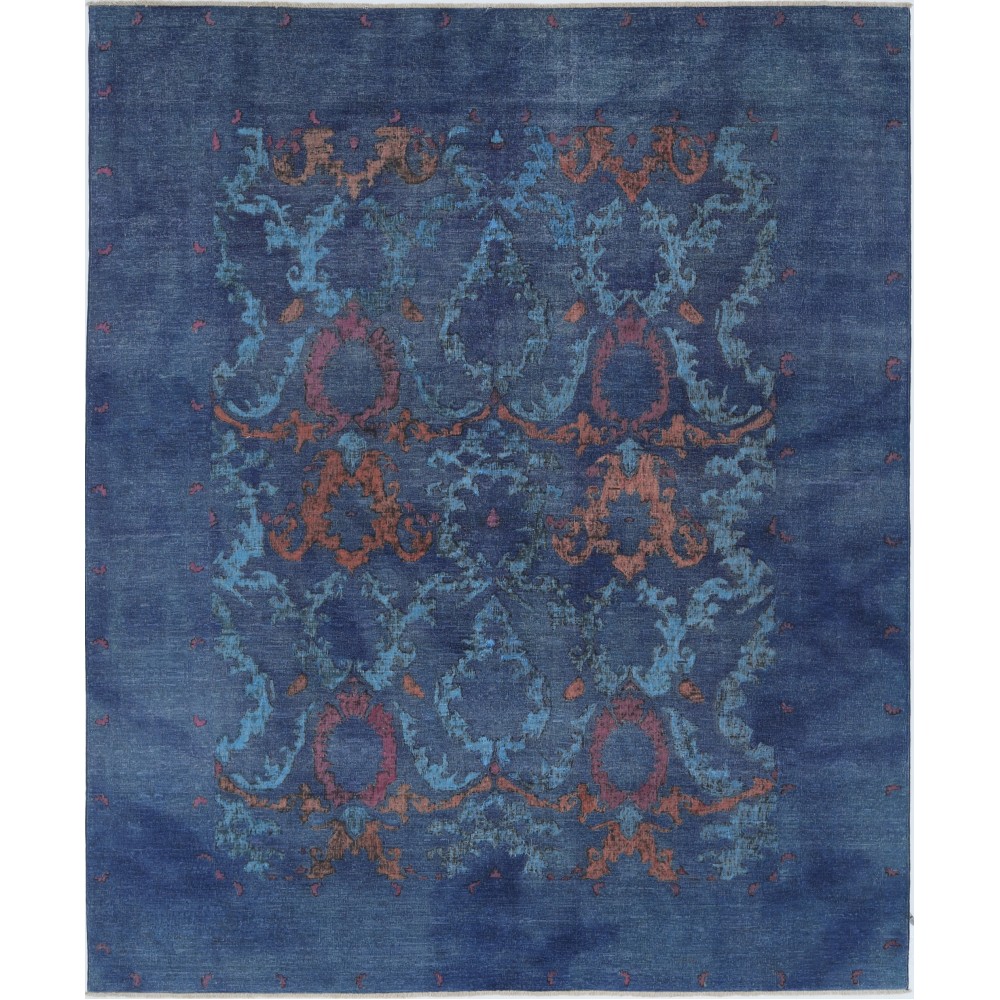 Hand Knotted Navy Blue, Turquoise and Rust Wool Area Rug | Turkish Damask Floral Design Carpet Hand Knotted Navy Blue, Turquoise and Rust Wool Area Rug | Turkish Damask Floral Design Carpet