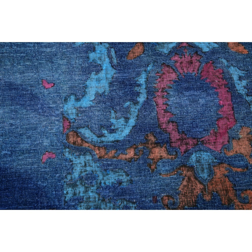 Hand Knotted Navy Blue, Turquoise and Rust Wool Area Rug | Turkish Damask Floral Design Carpet Hand Knotted Navy Blue, Turquoise and Rust Wool Area Rug | Turkish Damask Floral Design Carpet