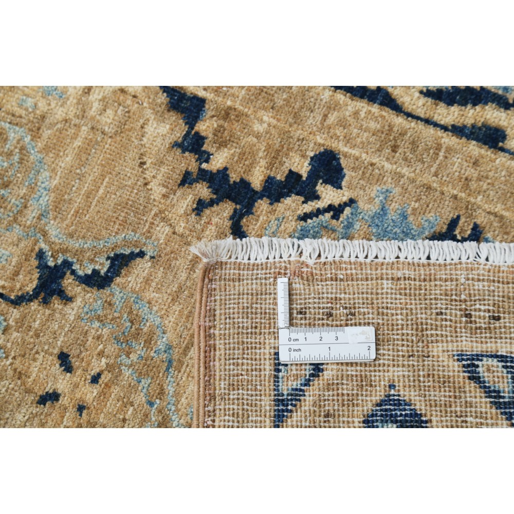 Handknotted Beige, Navy Blue, Light Blue Long Runner Rug, 100% Wool Handknotted Beige, Navy Blue, Light Blue Long Runner Rug, 100% Wool