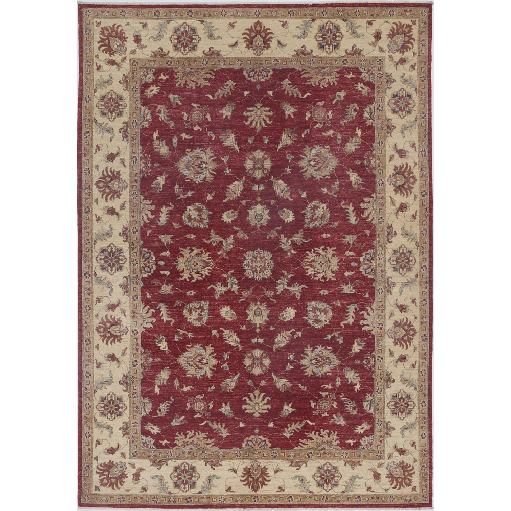 Hand Knotted Floral Area Rug with Red Field and Beige Border | Traditional Oushak Wool Carpet Hand Knotted Floral Area Rug with Red Field and Beige Border | Traditional Oushak Wool Carpet