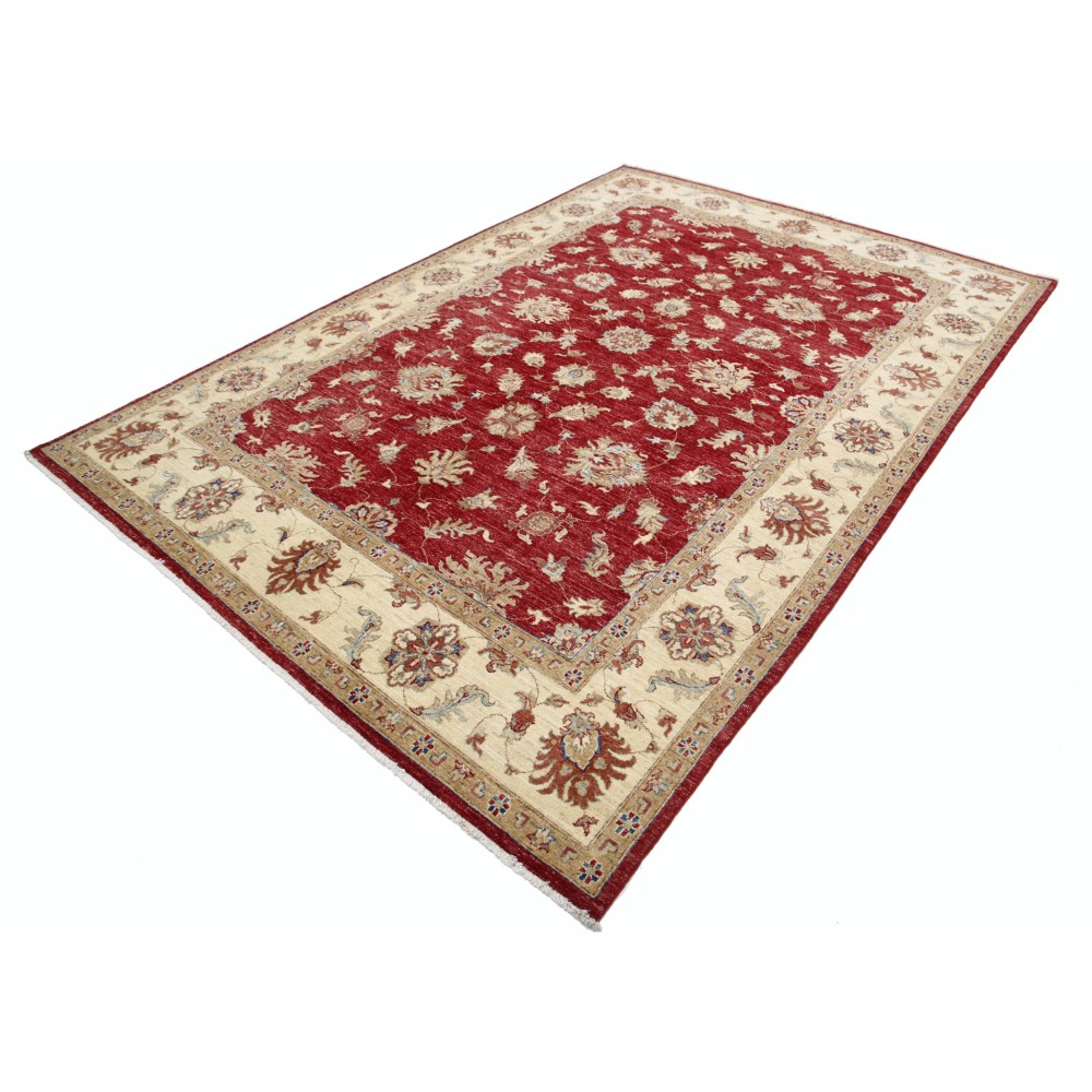 Hand Knotted Floral Area Rug with Red Field and Beige Border | Traditional Oushak Wool Carpet Hand Knotted Floral Area Rug with Red Field and Beige Border | Traditional Oushak Wool Carpet