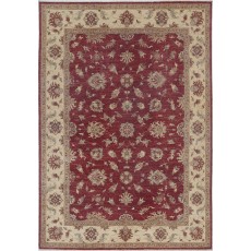 Hand Knotted Floral Area Rug with Red Field and Beige Border | Traditional Oushak Wool Carpet