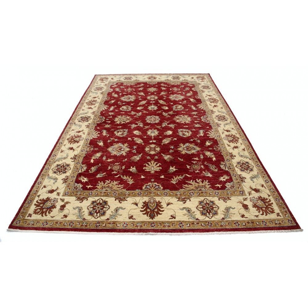 Hand Knotted Floral Area Rug with Red Field and Beige Border | Traditional Oushak Wool Carpet Hand Knotted Floral Area Rug with Red Field and Beige Border | Traditional Oushak Wool Carpet