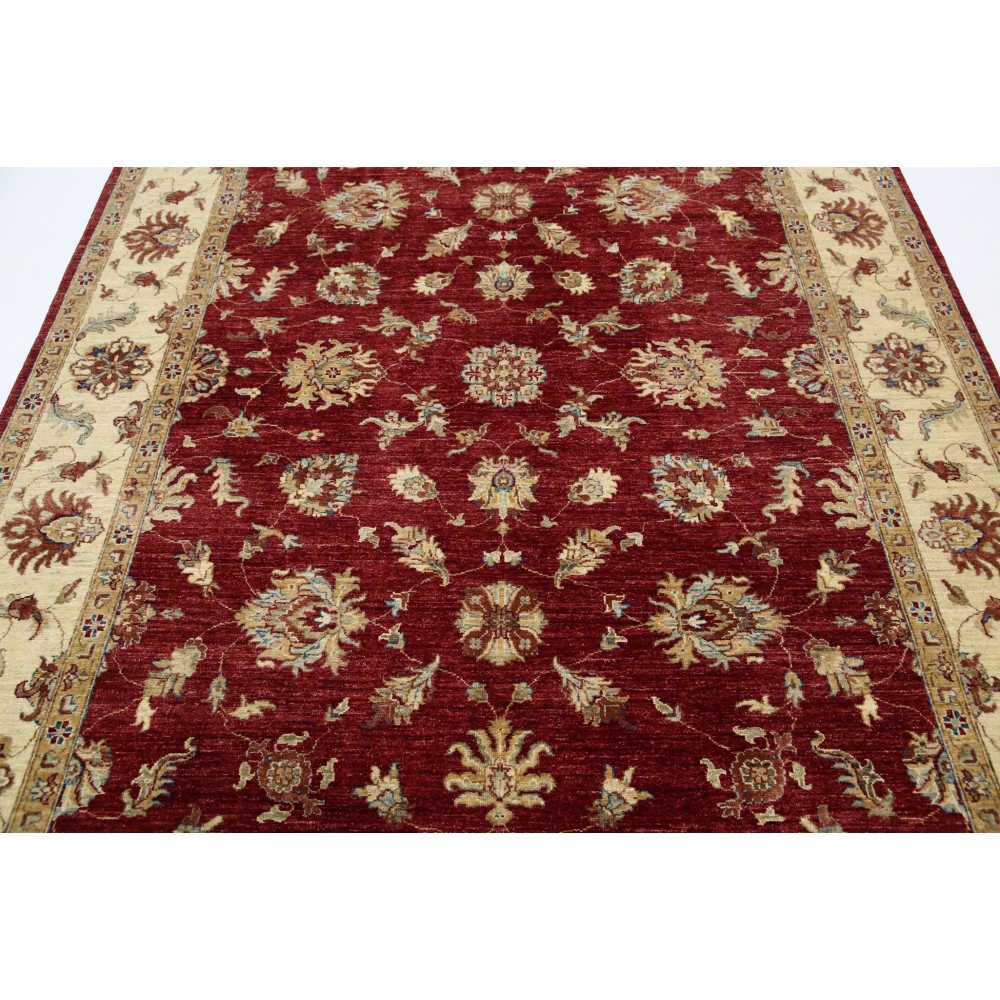 Hand Knotted Floral Area Rug with Red Field and Beige Border | Traditional Oushak Wool Carpet Hand Knotted Floral Area Rug with Red Field and Beige Border | Traditional Oushak Wool Carpet