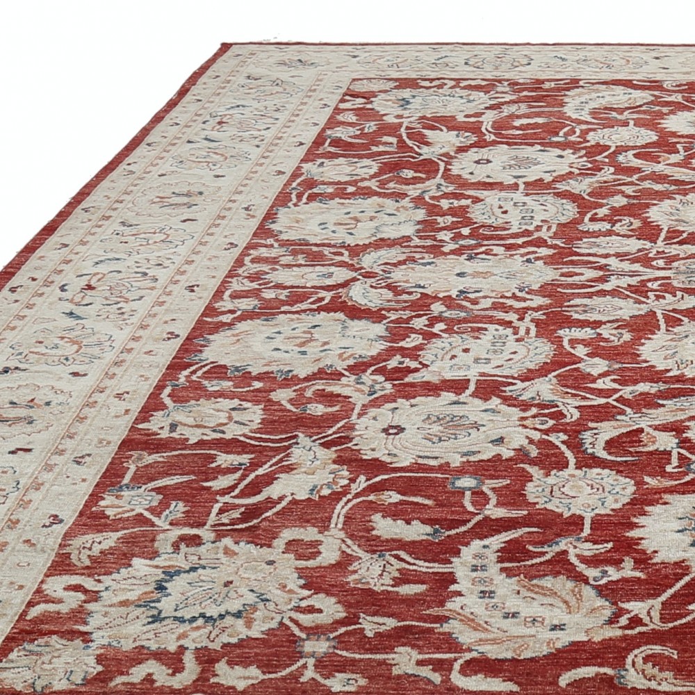 Hand Knotted Turkish Wool Large Area Rug with All-Over Floral Design | Red Oushak Carpet Hand Knotted Turkish Wool Large Area Rug with All-Over Floral Design | Red Oushak Carpet