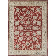 Hand Knotted Turkish Wool Large Area Rug with All-Over Floral Design | Red Oushak Carpet