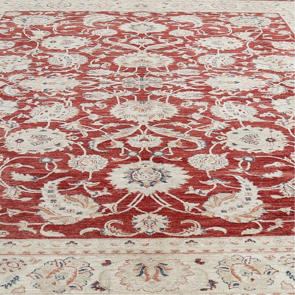 Hand Knotted Turkish Wool Large Area Rug with All-Over Floral Design | Red Oushak Carpet Hand Knotted Turkish Wool Large Area Rug with All-Over Floral Design | Red Oushak Carpet