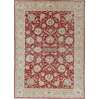 Hand Knotted Turkish Wool Large Area Rug with All-Over Floral Design | Red Oushak Carpet