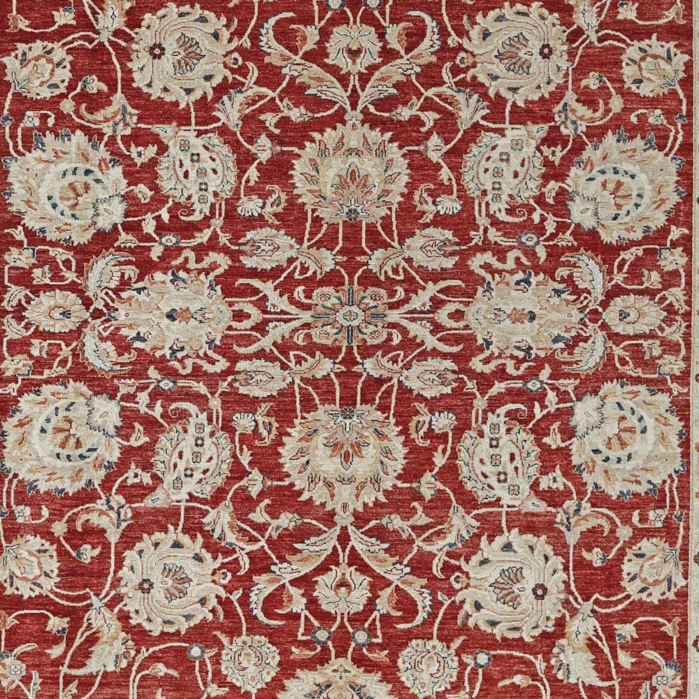 Hand Knotted Turkish Wool Large Area Rug with All-Over Floral Design | Red Oushak Carpet Hand Knotted Turkish Wool Large Area Rug with All-Over Floral Design | Red Oushak Carpet