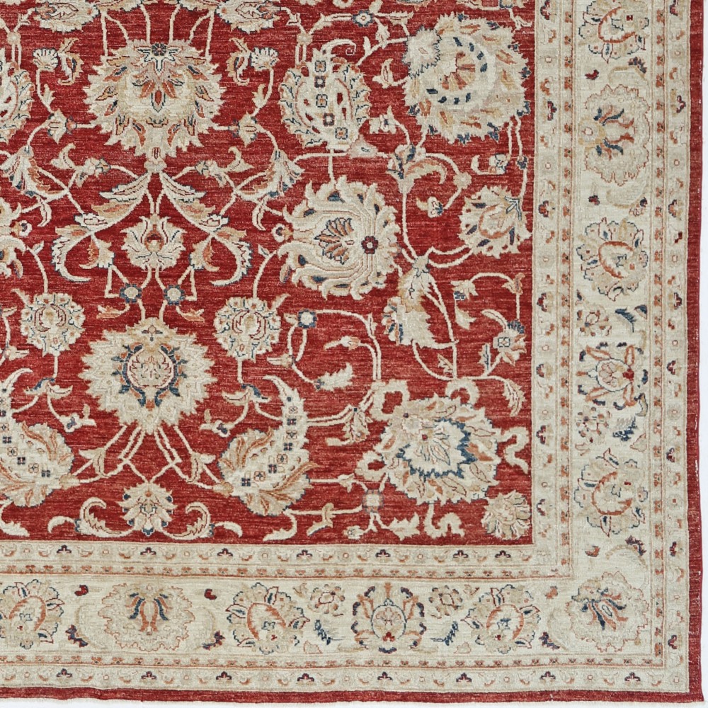 Hand Knotted Turkish Wool Large Area Rug with All-Over Floral Design | Red Oushak Carpet Hand Knotted Turkish Wool Large Area Rug with All-Over Floral Design | Red Oushak Carpet