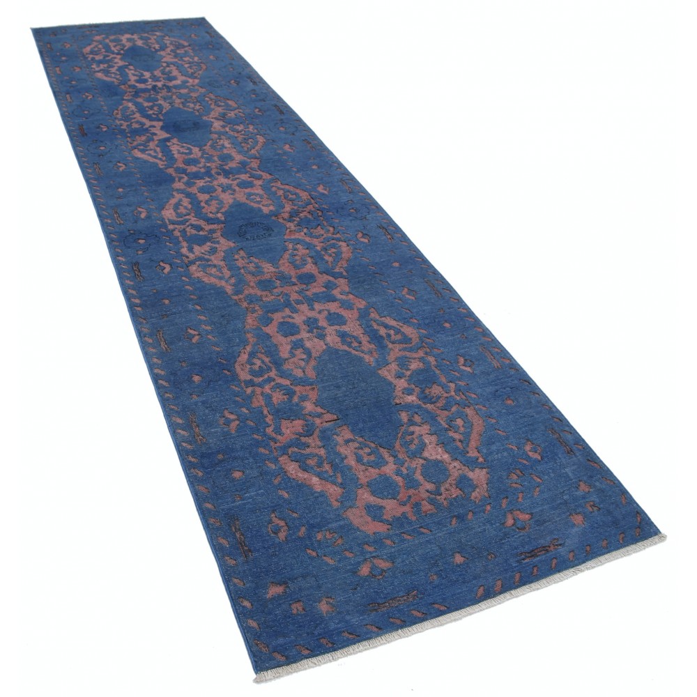 Hand Knotted Hallway Runner Rug | Navy Blue and Blush Kitchen Rug | Corridor Rug Hand Knotted Hallway Runner Rug | Navy Blue and Blush Kitchen Rug | Corridor Rug