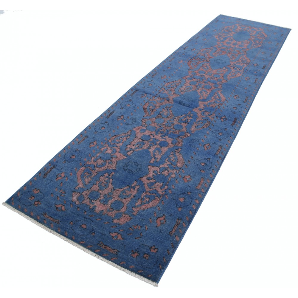 Hand Knotted Hallway Runner Rug | Navy Blue and Blush Kitchen Rug | Corridor Rug Hand Knotted Hallway Runner Rug | Navy Blue and Blush Kitchen Rug | Corridor Rug
