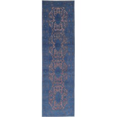Hand Knotted Hallway Runner Rug | Navy Blue and Blush Kitchen Rug | Corridor Rug
