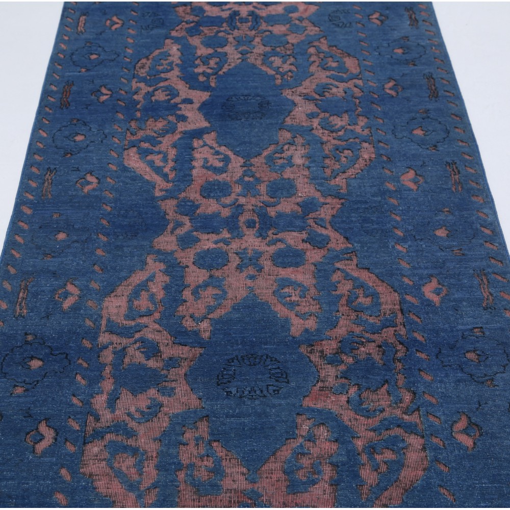 Hand Knotted Hallway Runner Rug | Navy Blue and Blush Kitchen Rug | Corridor Rug Hand Knotted Hallway Runner Rug | Navy Blue and Blush Kitchen Rug | Corridor Rug