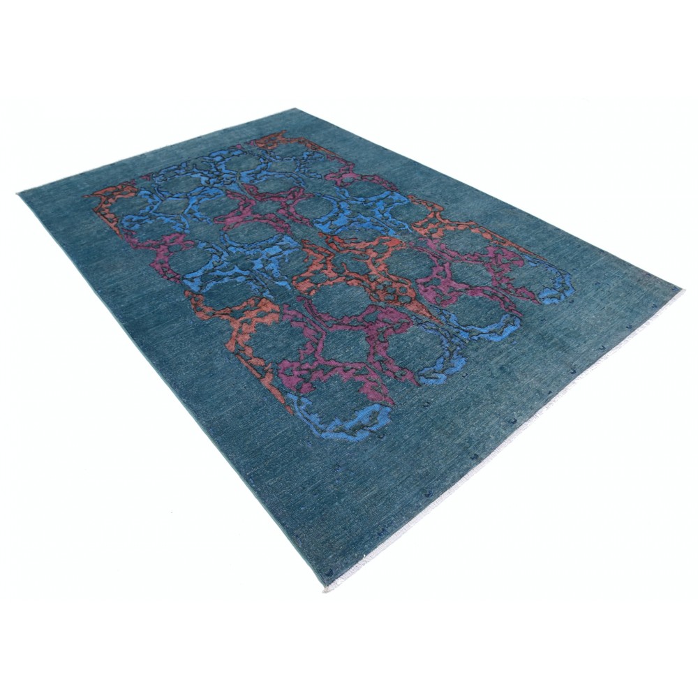 Hand Knotted Blue Area Rug | Ornamental Pattern Carpet | 100% Wool Hand Knotted Blue Area Rug | Ornamental Pattern Carpet | 100% Wool