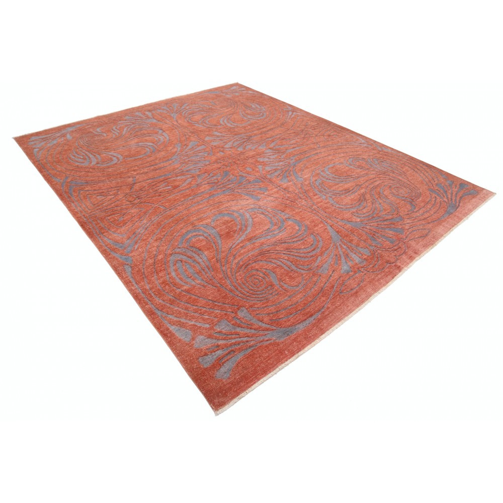 Hand Knotted Terracotta Red and Gray Wool Area Rug | Ornamental Abstract Carpet Hand Knotted Terracotta Red and Gray Wool Area Rug | Ornamental Abstract Carpet