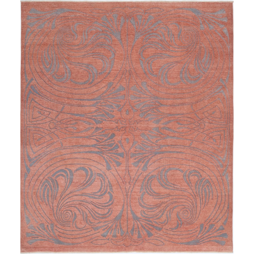 Hand Knotted Terracotta Red and Gray Wool Area Rug | Ornamental Abstract Carpet Hand Knotted Terracotta Red and Gray Wool Area Rug | Ornamental Abstract Carpet