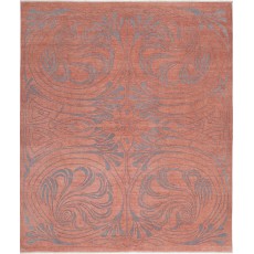 Hand Knotted Terracotta Red and Gray Wool Area Rug | Ornamental Abstract Carpet