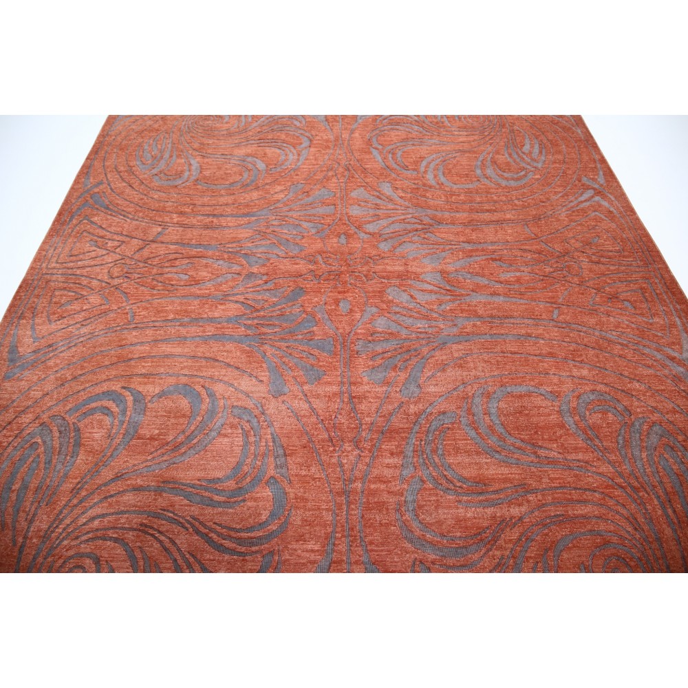 Hand Knotted Terracotta Red and Gray Wool Area Rug | Ornamental Abstract Carpet Hand Knotted Terracotta Red and Gray Wool Area Rug | Ornamental Abstract Carpet