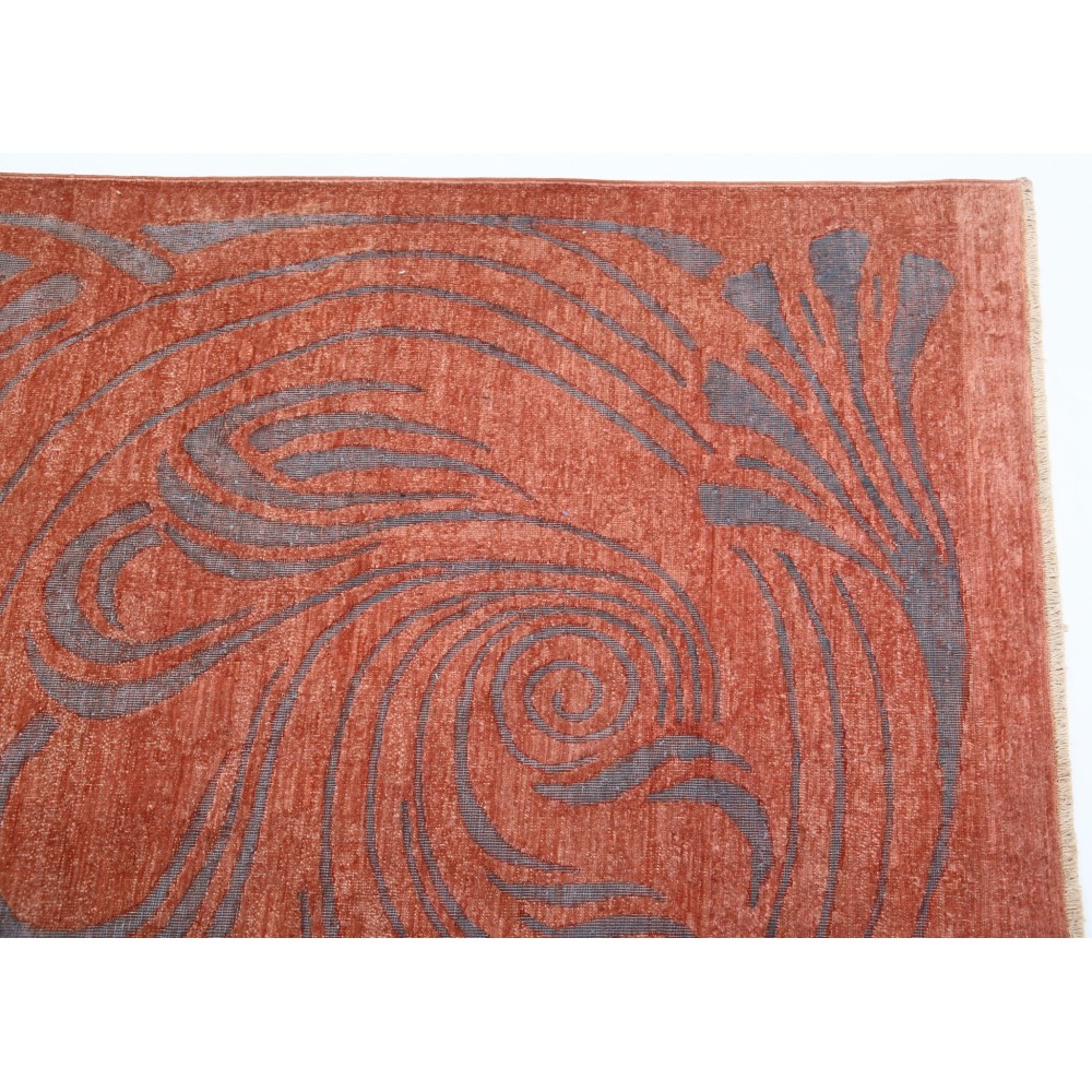 Hand Knotted Terracotta Red and Gray Wool Area Rug | Ornamental Abstract Carpet Hand Knotted Terracotta Red and Gray Wool Area Rug | Ornamental Abstract Carpet