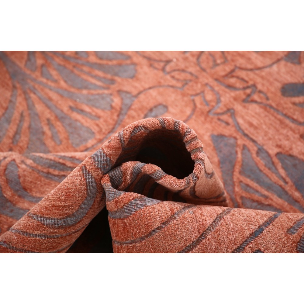 Hand Knotted Terracotta Red and Gray Wool Area Rug | Ornamental Abstract Carpet Hand Knotted Terracotta Red and Gray Wool Area Rug | Ornamental Abstract Carpet