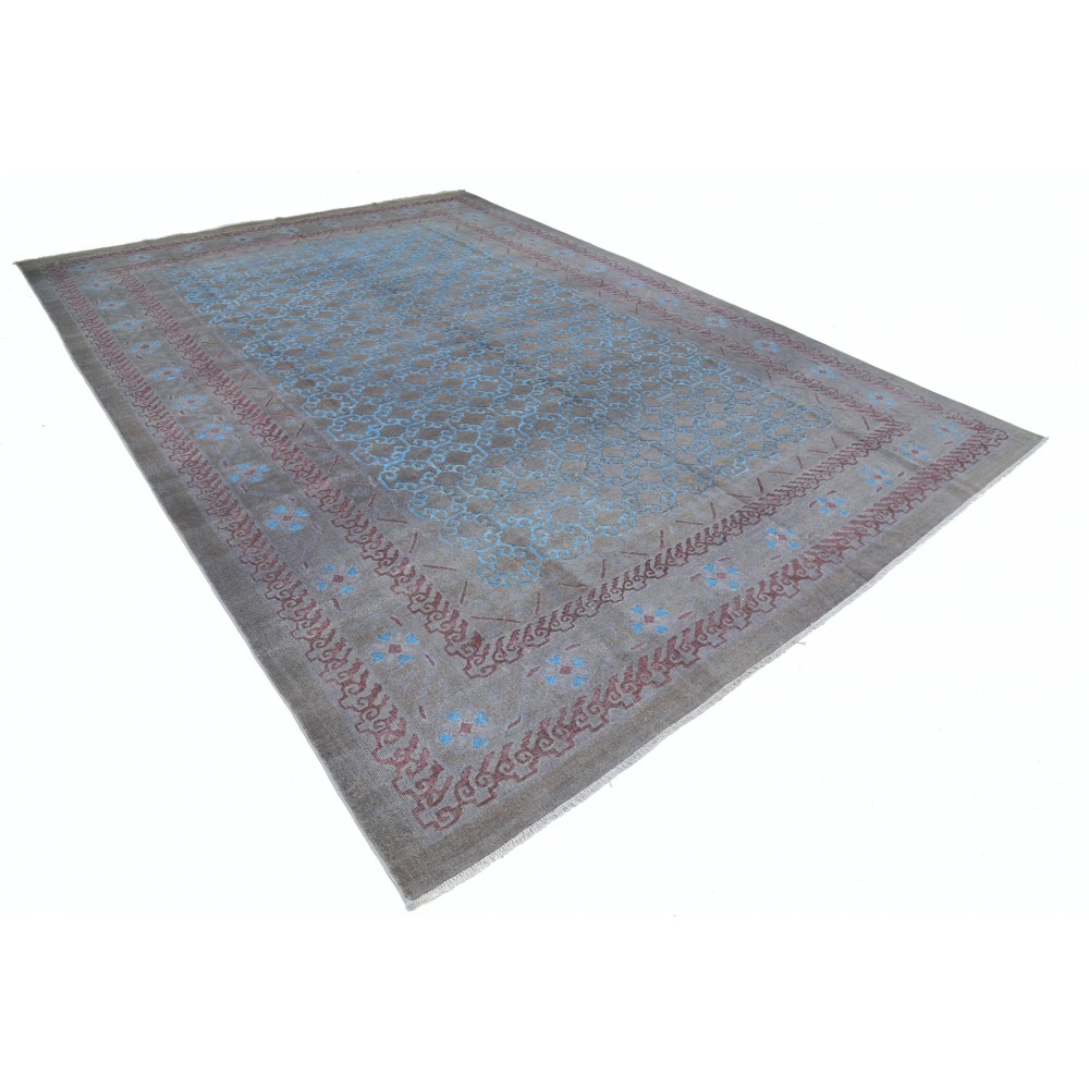 Hand Knotted Gray, Light Blue and Lavender Wool Area Rug | Turkish Trellis Geometric Design Carpet Hand Knotted Gray, Light Blue and Lavender Wool Area Rug | Turkish Trellis Geometric Design Carpet
