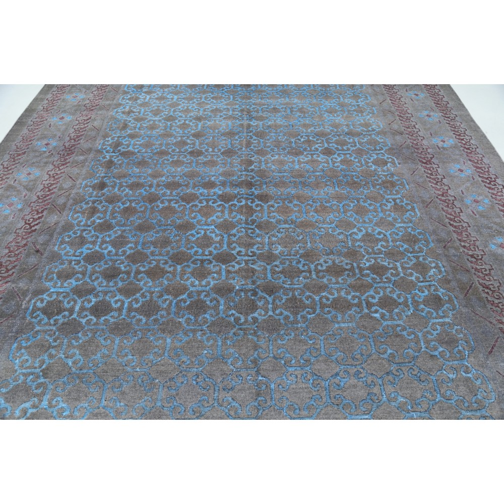 Hand Knotted Gray, Light Blue and Lavender Wool Area Rug | Turkish Trellis Geometric Design Carpet Hand Knotted Gray, Light Blue and Lavender Wool Area Rug | Turkish Trellis Geometric Design Carpet