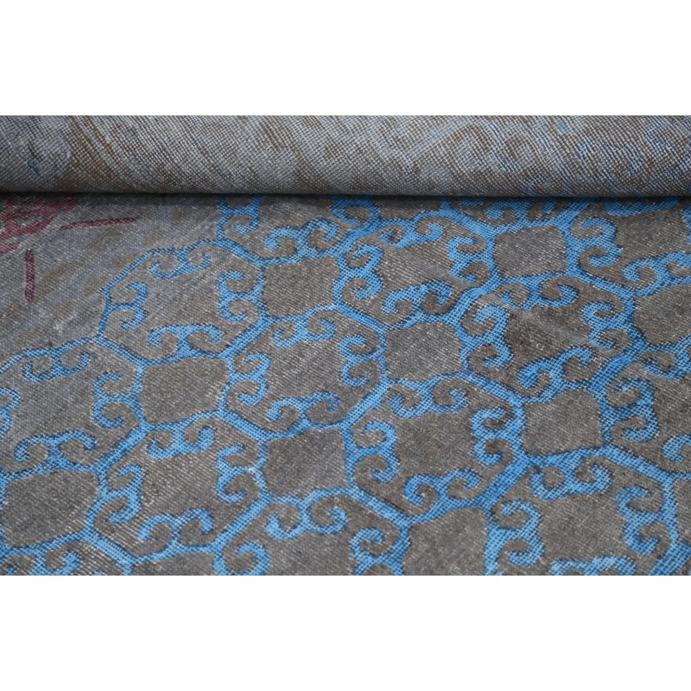 Hand Knotted Gray, Light Blue and Lavender Wool Area Rug | Turkish Trellis Geometric Design Carpet Hand Knotted Gray, Light Blue and Lavender Wool Area Rug | Turkish Trellis Geometric Design Carpet