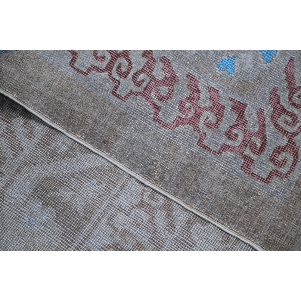Hand Knotted Gray, Light Blue and Lavender Wool Area Rug | Turkish Trellis Geometric Design Carpet Hand Knotted Gray, Light Blue and Lavender Wool Area Rug | Turkish Trellis Geometric Design Carpet