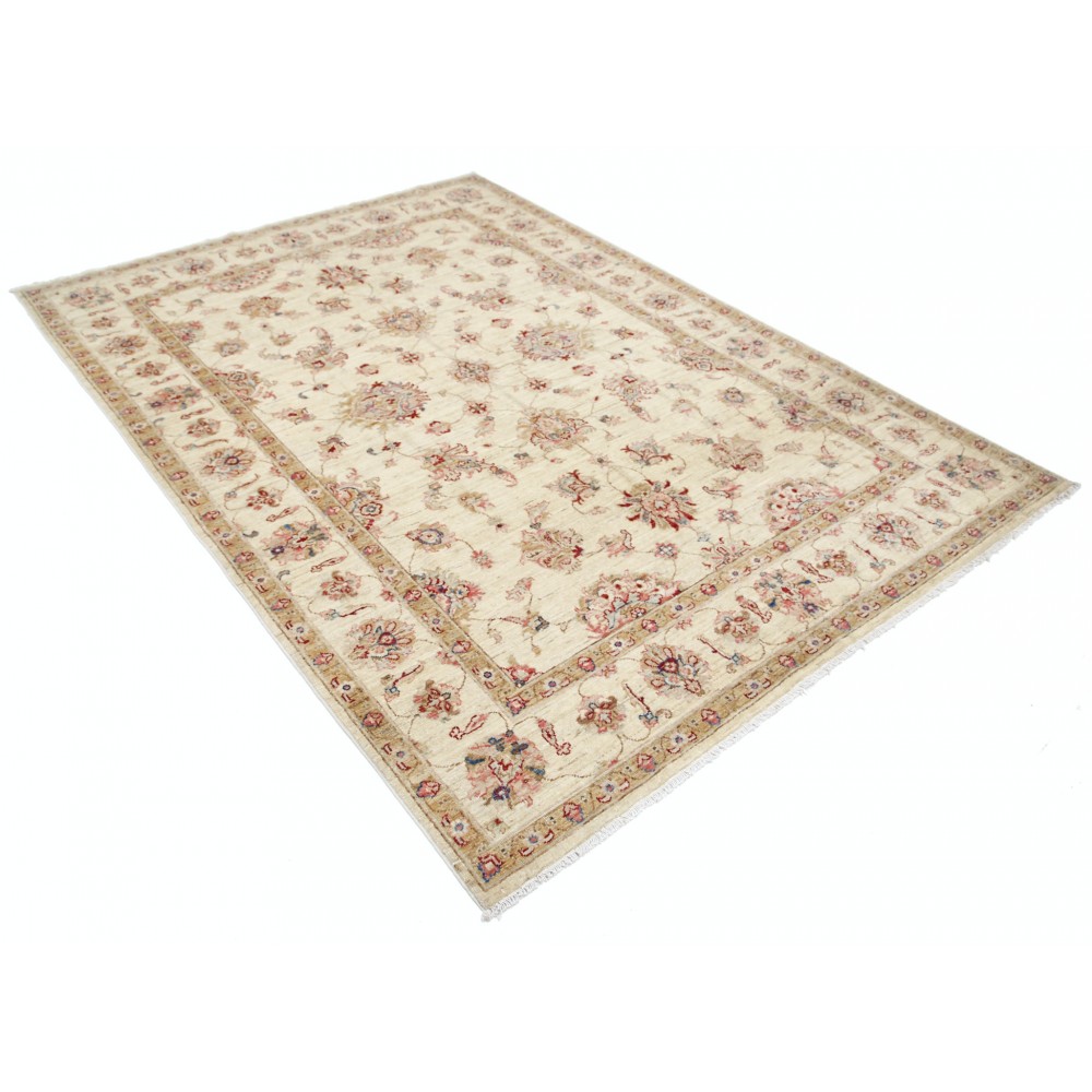 Hand Knotted Beige Wool Oushak Area Rug with All-Over Floral Design Hand Knotted Beige Wool Oushak Area Rug with All-Over Floral Design