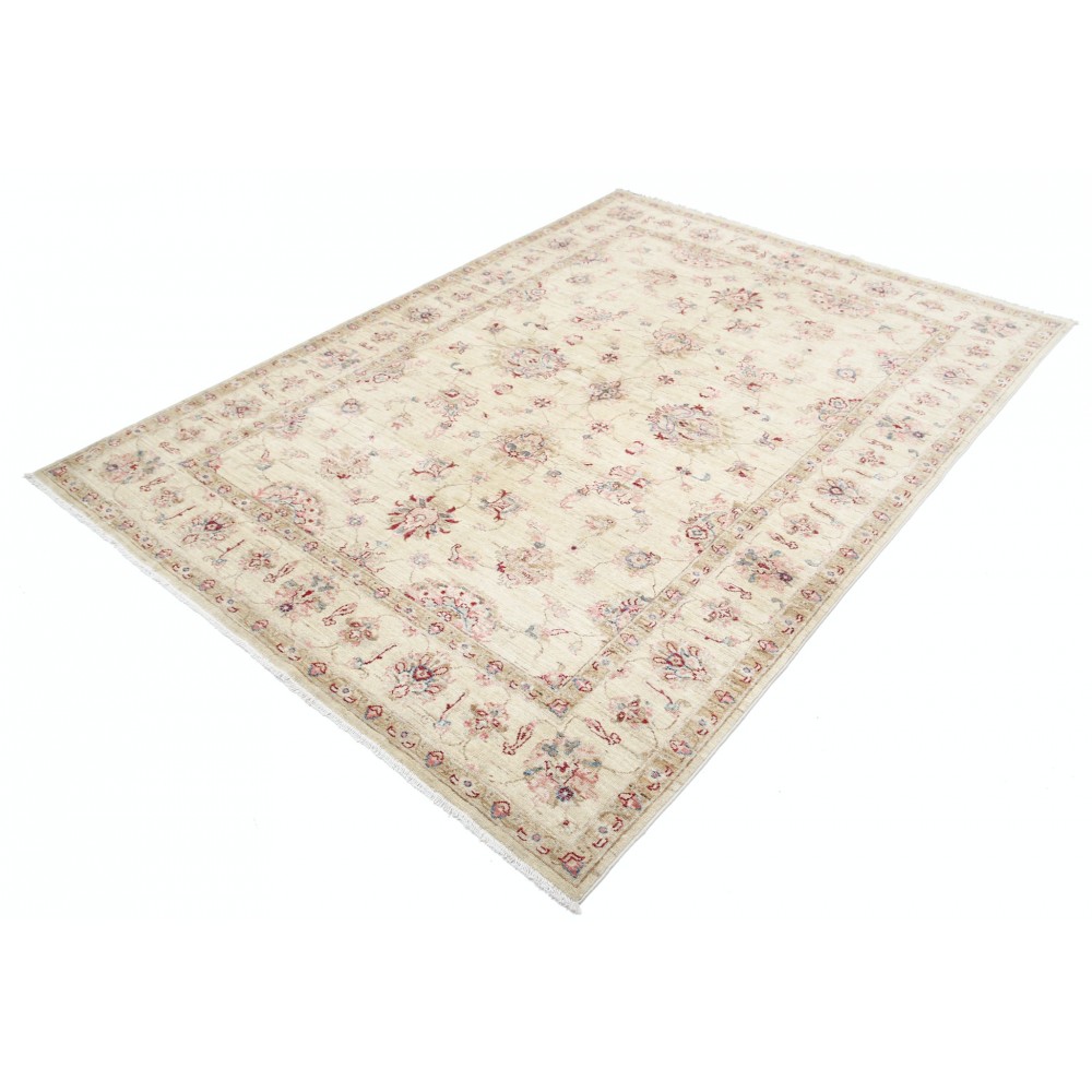 Hand Knotted Beige Wool Oushak Area Rug with All-Over Floral Design Hand Knotted Beige Wool Oushak Area Rug with All-Over Floral Design