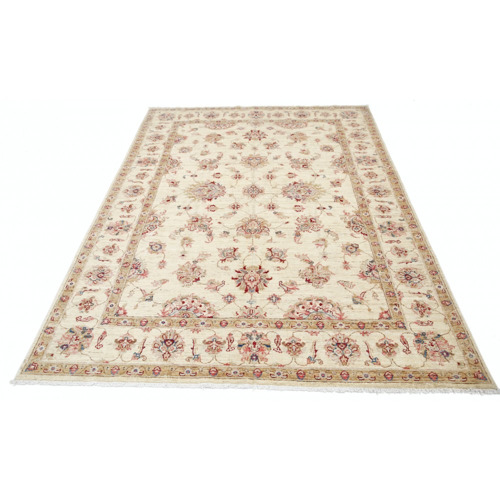 Hand Knotted Beige Wool Oushak Area Rug with All-Over Floral Design Hand Knotted Beige Wool Oushak Area Rug with All-Over Floral Design