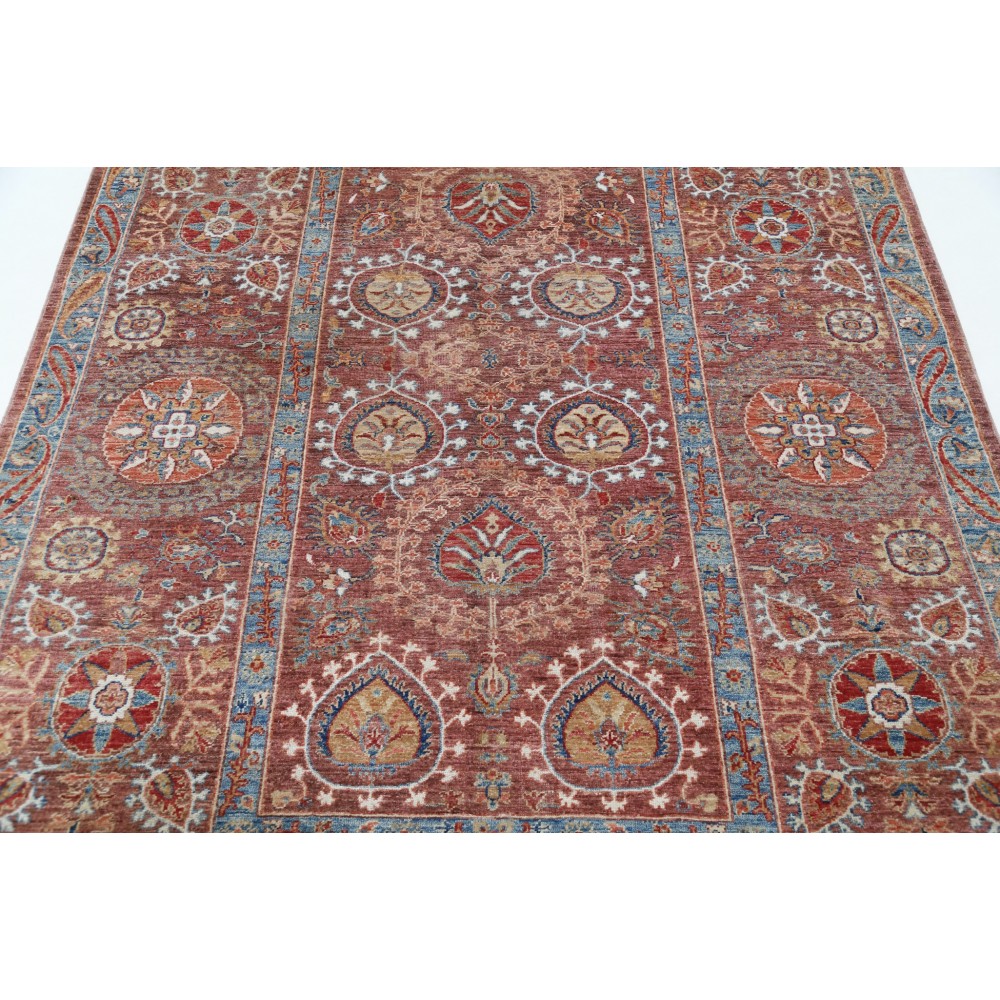 Hand Knotted Rust, Light Blue, Beige Wool Rug | Traditional Floral Patterned Carpet