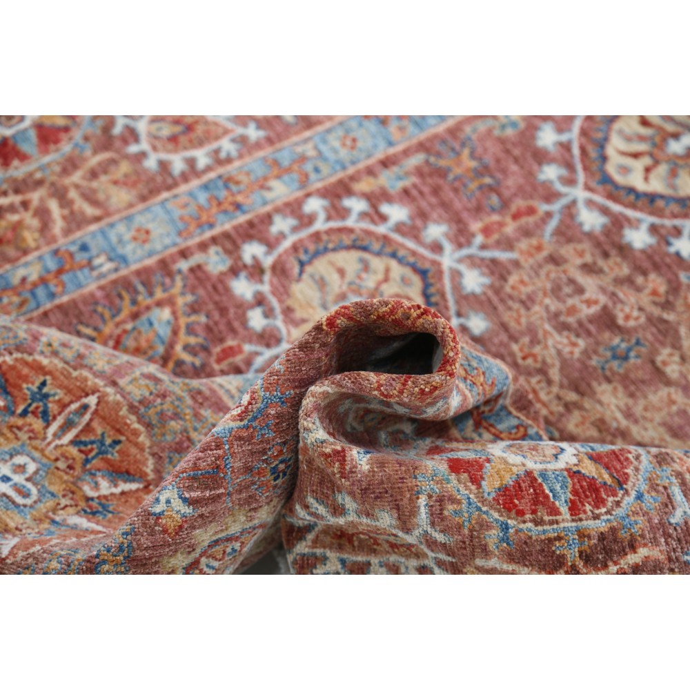Hand Knotted Rust, Light Blue, Beige Wool Rug | Traditional Floral Patterned Carpet