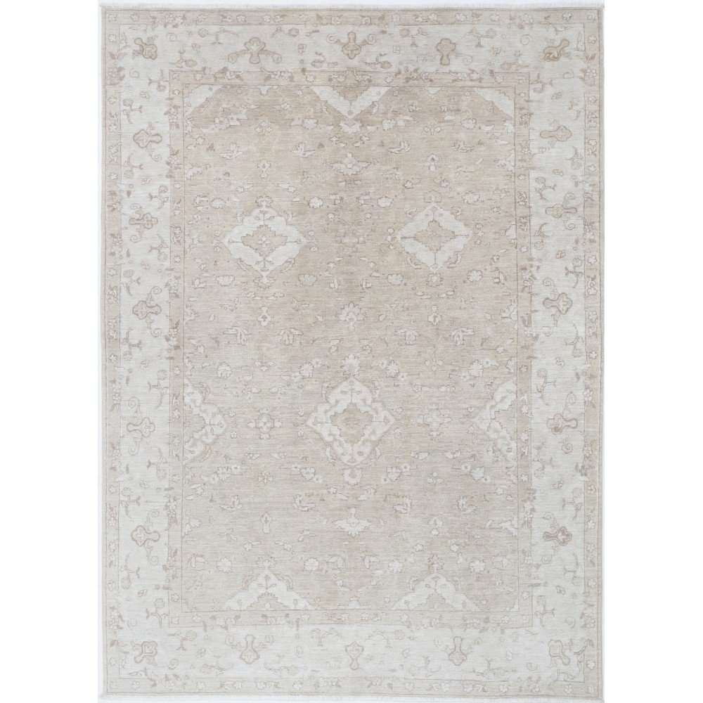 Hand Knotted Beige Turkish Area Rug with Floral Design for Home Decor | 100% Wool Hand Knotted Beige Turkish Area Rug with Floral Design for Home Decor | 100% Wool