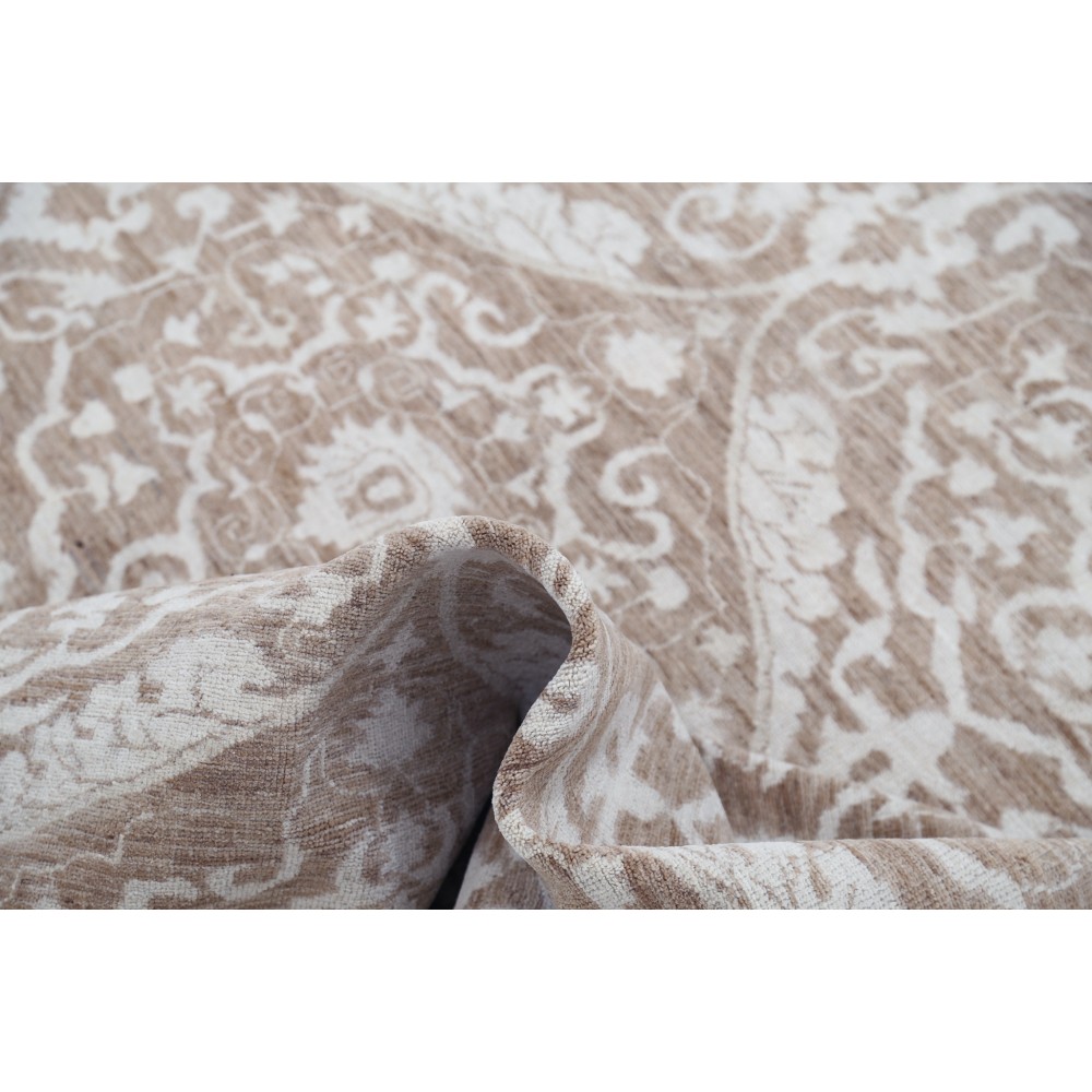 Hand Knotted Wool Area Rug, Taupe and Ivory Decorative Carpet with Repeating Medallion Pattern for Living Room Hand Knotted Wool Area Rug, Taupe and Ivory Decorative Carpet with Repeating Medallion Pattern for Living Room