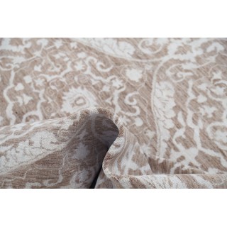 Hand Knotted Wool Area Rug, Taupe and Ivory Decorative Carpet with Repeating Medallion Pattern for Living Room