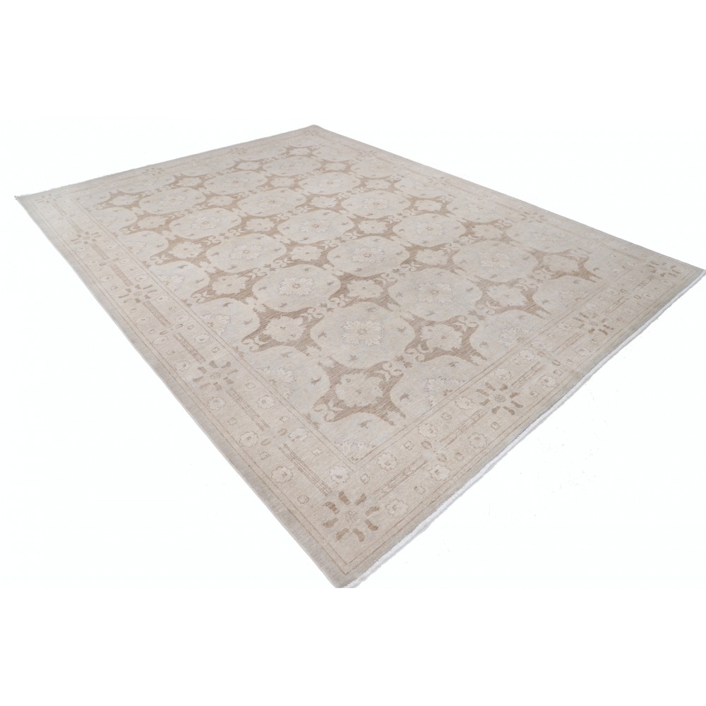 Hand Knotted Beige and Taupe Wool Area Rug | Turkish Repeating Floral Medallion Design Carpet Hand Knotted Beige and Taupe Wool Area Rug | Turkish Repeating Floral Medallion Design Carpet