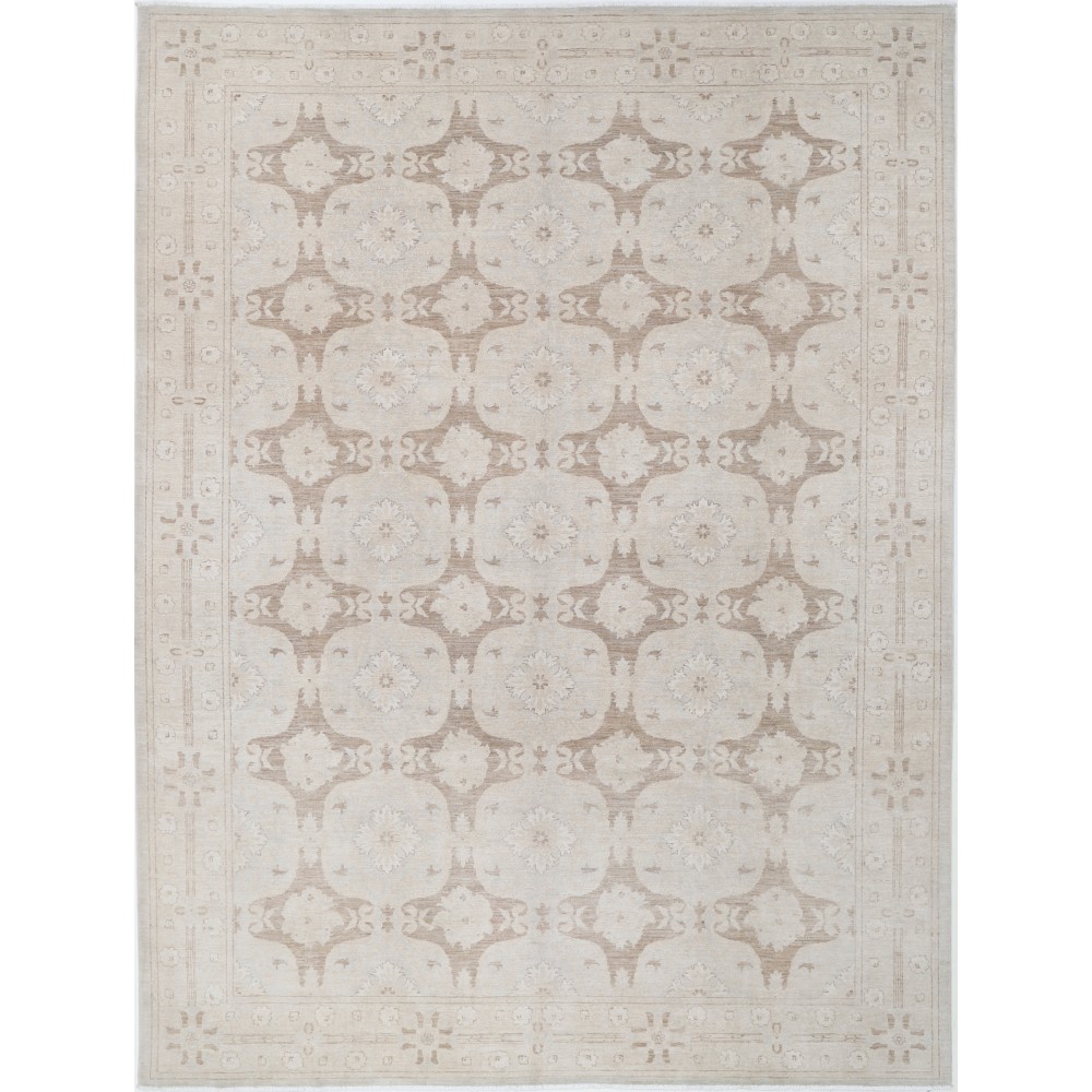 Hand Knotted Beige and Taupe Wool Area Rug | Turkish Repeating Floral Medallion Design Carpet Hand Knotted Beige and Taupe Wool Area Rug | Turkish Repeating Floral Medallion Design Carpet
