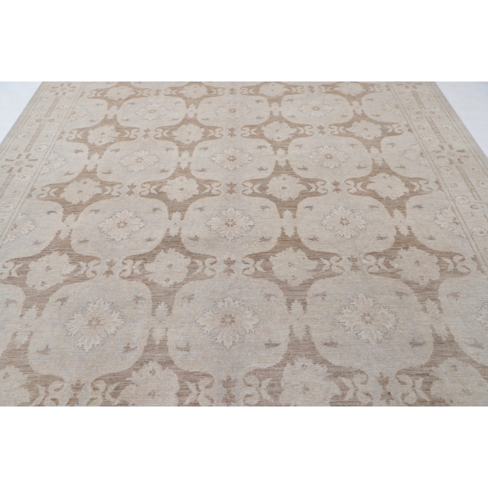 Hand Knotted Beige and Taupe Wool Area Rug | Turkish Repeating Floral Medallion Design Carpet Hand Knotted Beige and Taupe Wool Area Rug | Turkish Repeating Floral Medallion Design Carpet