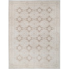 Hand Knotted Beige and Taupe Wool Area Rug | Turkish Repeating Floral Medallion Design Carpet