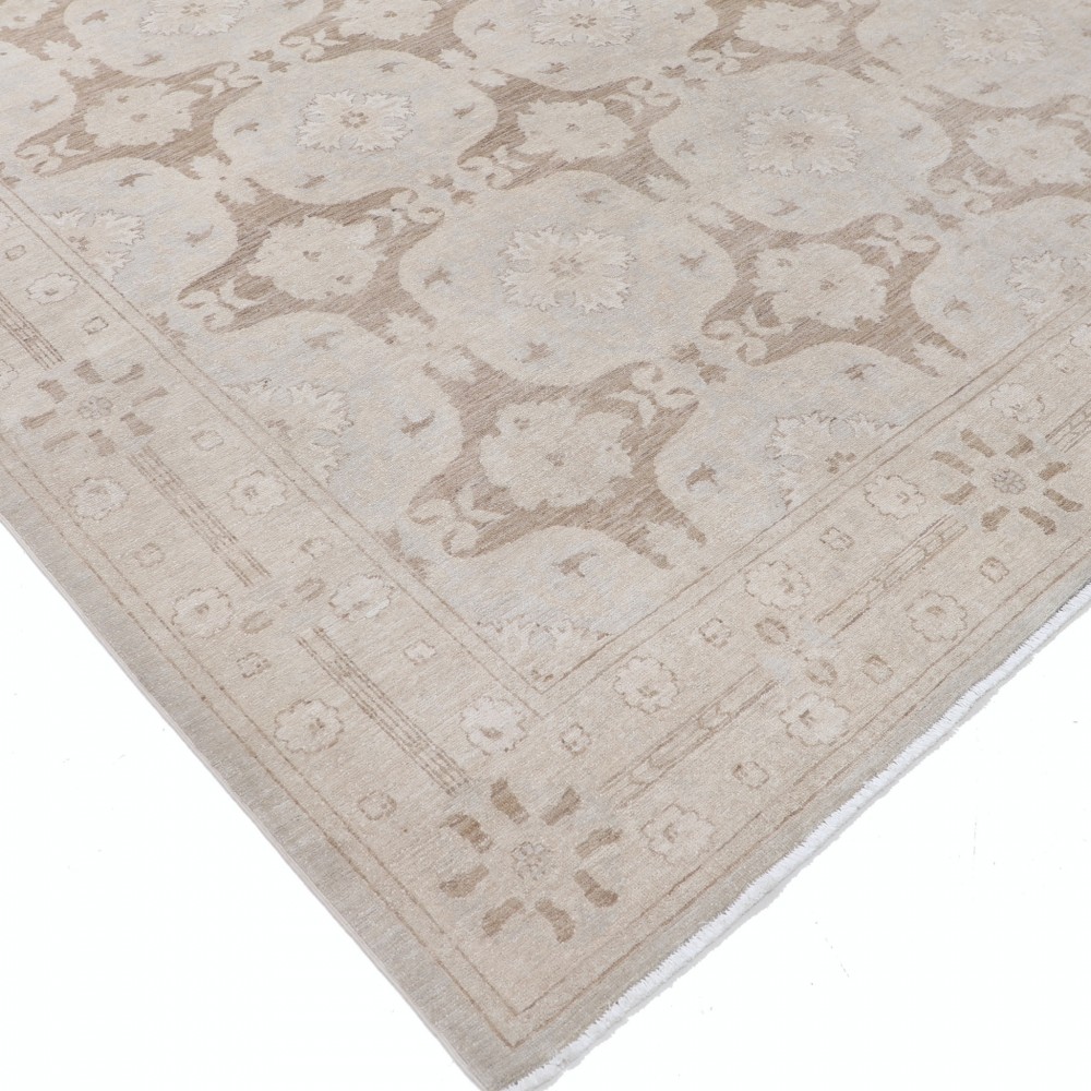 Hand Knotted Beige and Taupe Wool Area Rug | Turkish Repeating Floral Medallion Design Carpet Hand Knotted Beige and Taupe Wool Area Rug | Turkish Repeating Floral Medallion Design Carpet