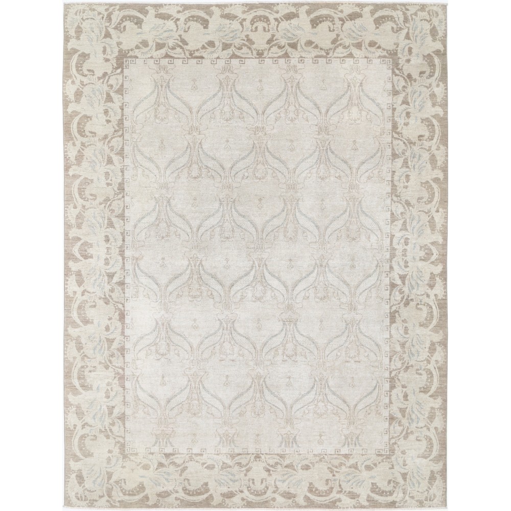 Hand Knotted Large Area Rug for Dining Room and Bedroom | Beige Carpet for Living Room Decor | 100% Wool