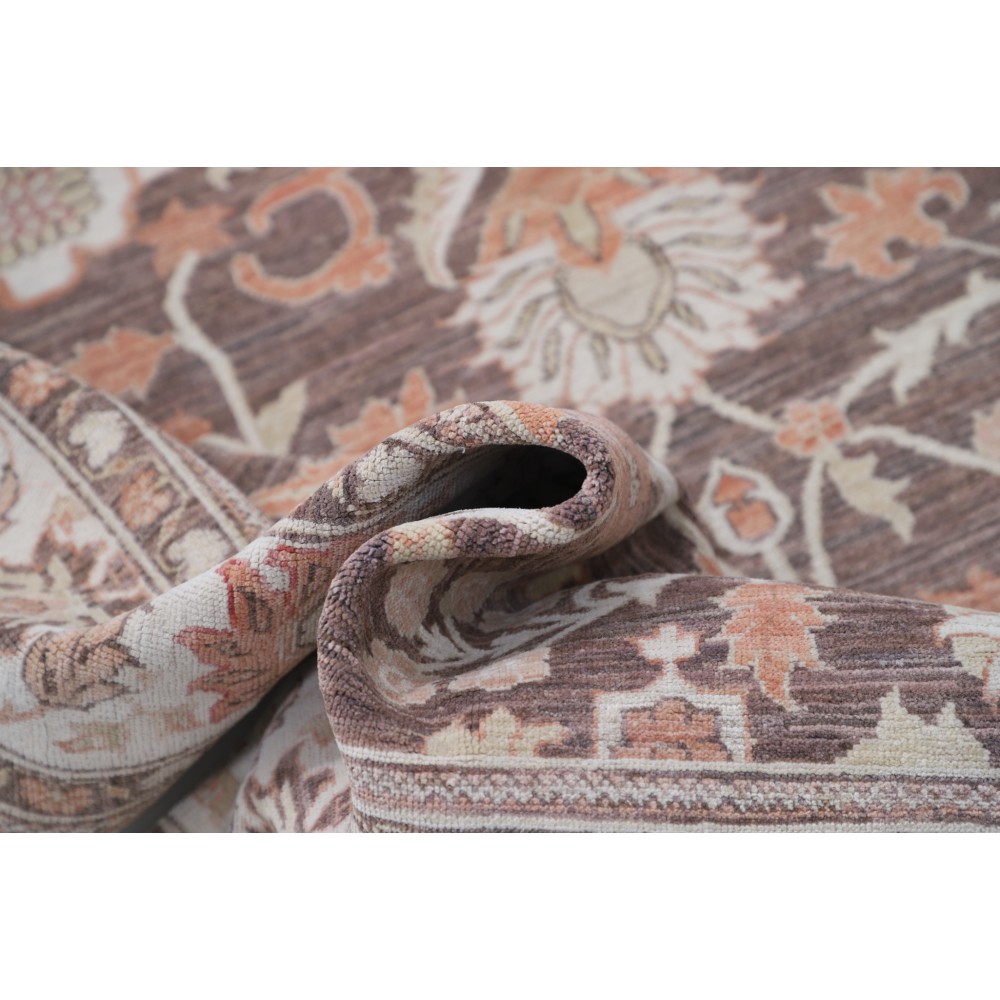 Hand Knotted Taupe, Beige, Blush Wool Rug | Traditional Floral Pattern Carpet