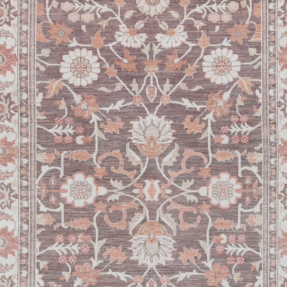 Hand Knotted Taupe, Beige, Blush Wool Rug | Traditional Floral Pattern Carpet